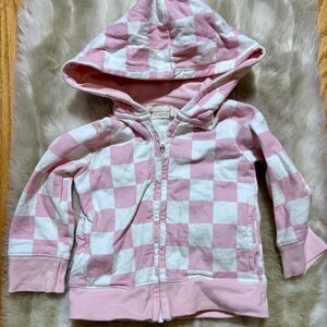 Monica & Andy Baby Girl Organic Cotton Pink White Checkered Kids Hoodie 9-12M